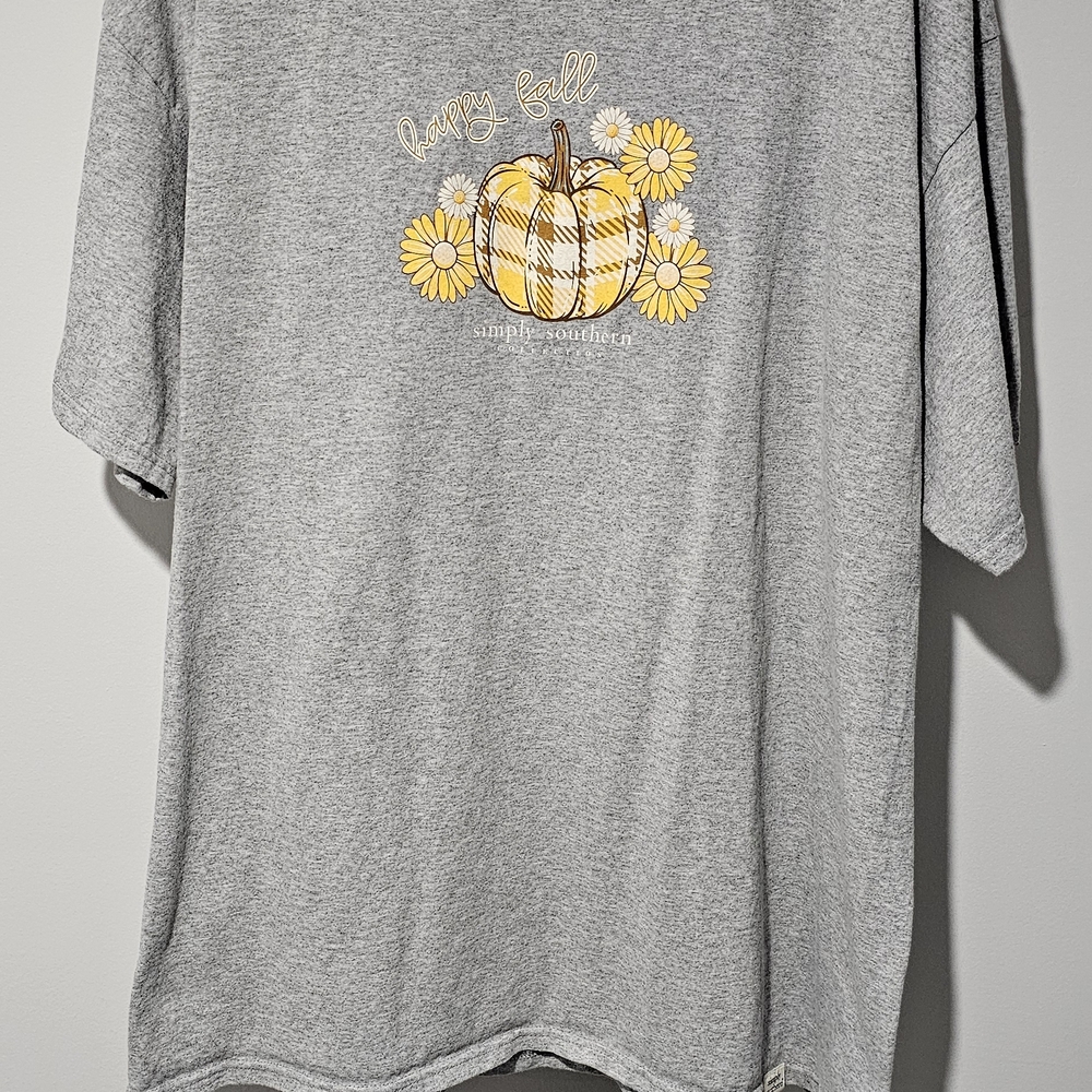 Simply Southern Kids Gray Tee with Yellow Pumpkin Design